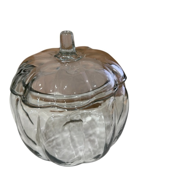 Anchor Hocking Clear Glass Pumpkin Candy Cookies  Canister With Lid 8 X 6 inches - Picture 1 of 5